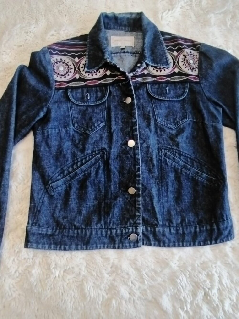 Armand Ventilo Vintage Boho Embroidered Denim Jacket Size 42 M L Mirror Trucker